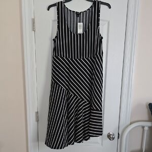 Torrid Asymmetrical Black and White Striped Dress